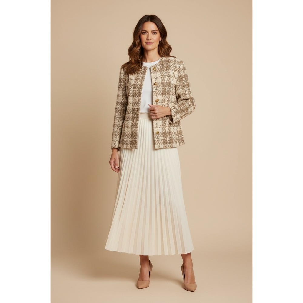 VINTAGE Via Moda Wool Size 8 Tweed Blazer Jacket Houndstooth Pattern